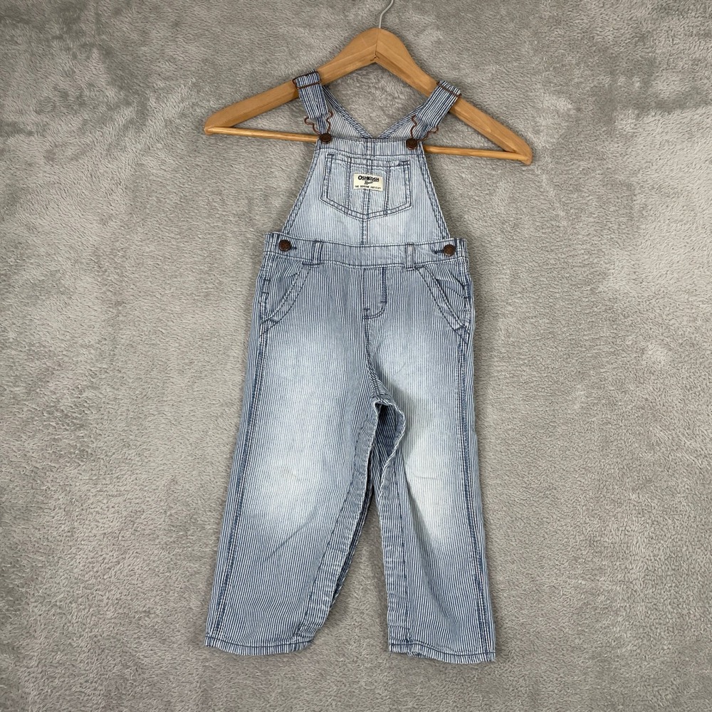 OshKosh B'gosh Hickory Stripe Overalls Kids 24 Month Blue Railroad Denim Vestbak